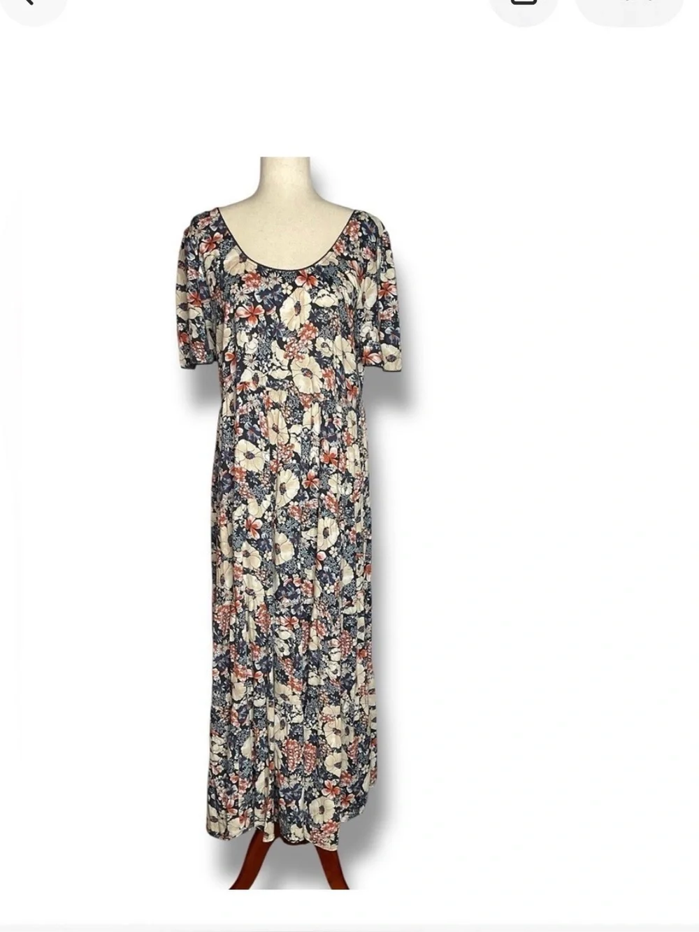 NATURAL LIFE Navy Floral Midi Dress with Cream and Coral Accents - Picture 2 of 6